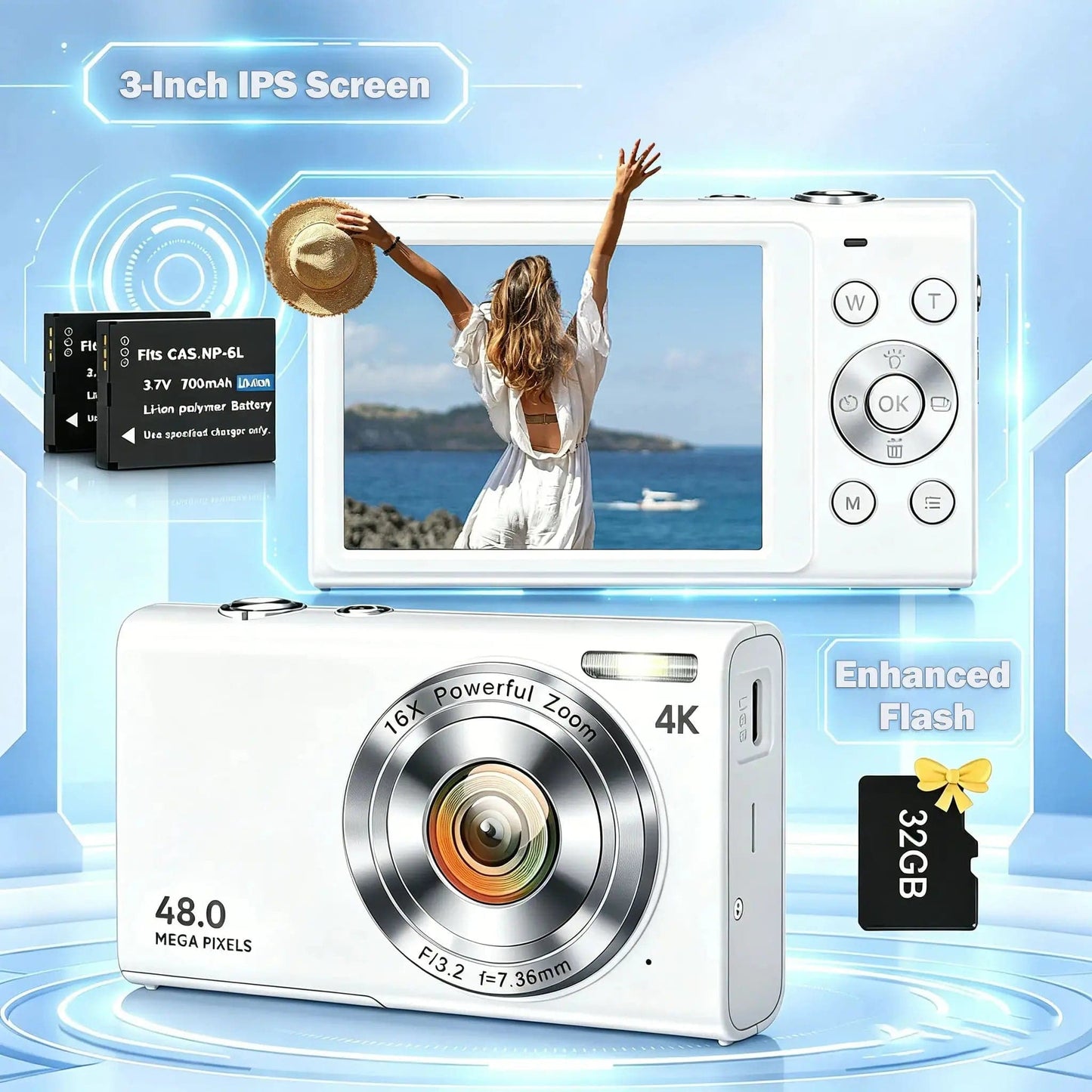 2026 Portable Mini Digital Camera - FHD Point-And-Shoot, 16X Digital Zoom, Anti-Shake, Self-Timer, USB Rechargeable, 32GB SD Card, Wrist Strap, Chip-Equipped Gadgets for Purse, Teen Boy Girl Gift, Cool Stuff for Daily Photography #Summervibes