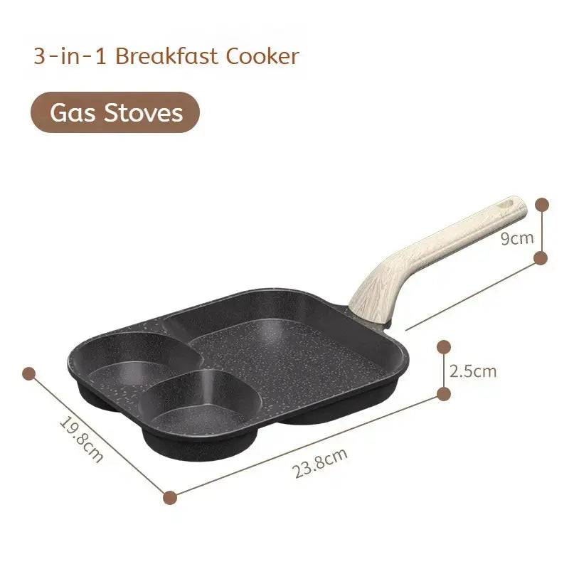 Non-Stick 4-In-1 Breakfast Pan for Frying Eggs, Hamburgers & Scrambled Eggs - Multi-Functional, Fast Heating, Durable, Easy Clean, Space-Saving, Eco-Friendly, with Silicone Strips & Tempered Glass Lid Cookware