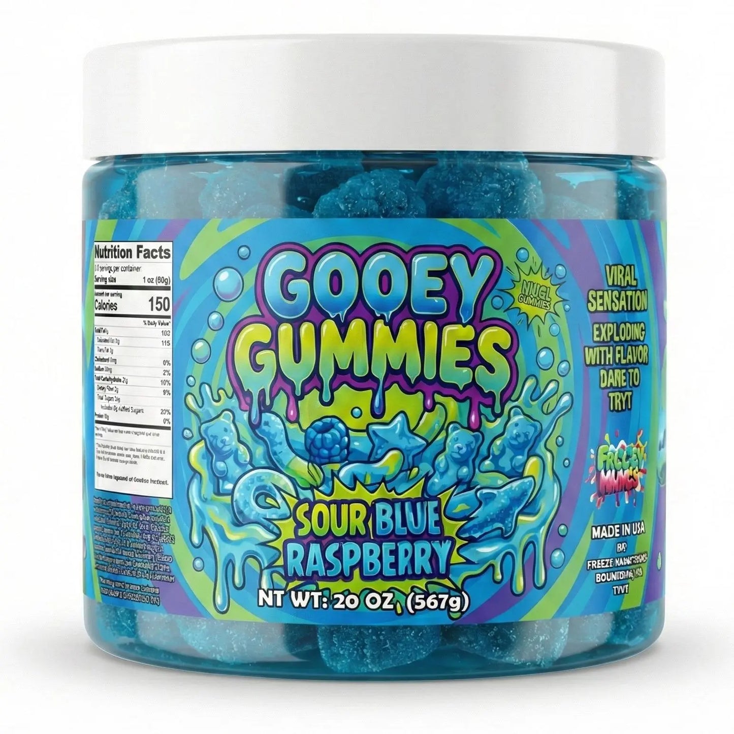 Gooey Gummies Sour Sticky Texture Ultimate Mix Gummies in Sour Oozie Liquid Sour Blue Raspberry Raz Wet Candy Snack Multiple Size & Flavors