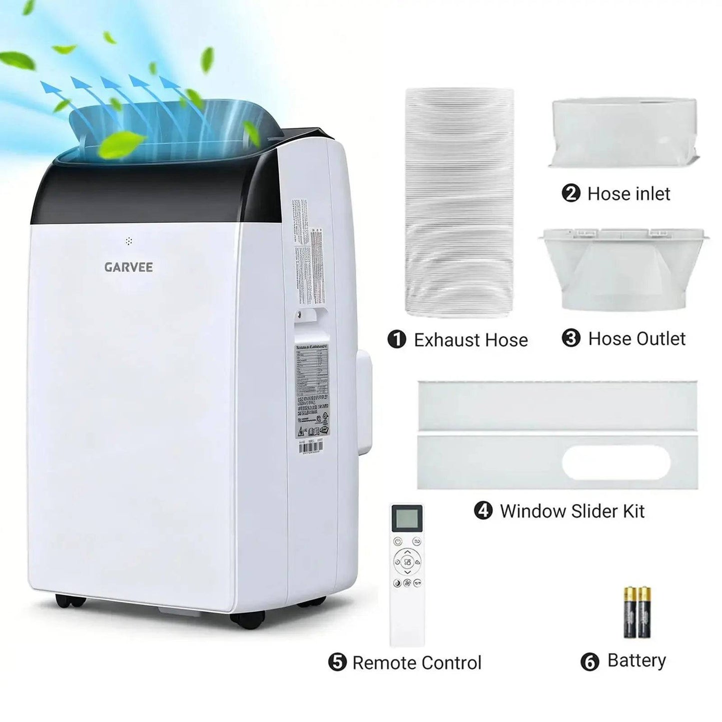 Garvee 14K/10K/8K BTU Portable Air Conditioner - 4-in-1 Cooling Unit with Dehumidifier, Fan, LED/LCD Display, Remote Control, 24-Hour Timer, 4-Way Swing, 360° Wheels, and Window Kit for Home and Office Use