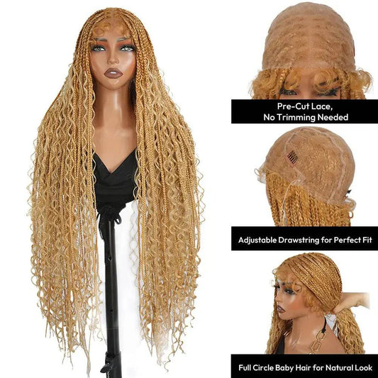 #T274/614 36 Inches Full Lace Premium Synthetic Fiber Bohemian Box Braided Wigs Knotless Supernova Hair Ash Blonde Wig DM to Pre-Cut Lace #Summervibes #Dealsforyoudays