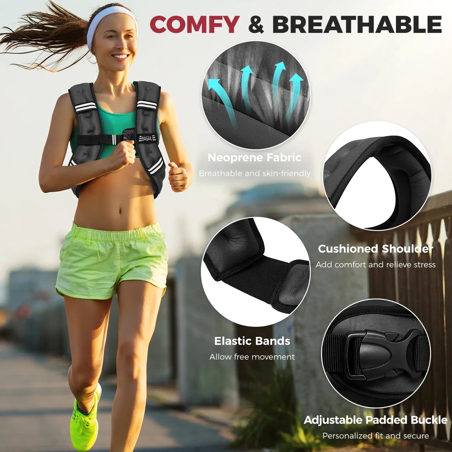 【Summer Wins】Bagail Weighted Vest, 5Lbs/8Lbs/10Lbs/12Lbs/15Lbs/20Lbs/25Lbs/30Lbs Weight Vest with Detachable Phone Pouch, Rucking Vest for Women, Men, Walking, Training, Running Summervibes