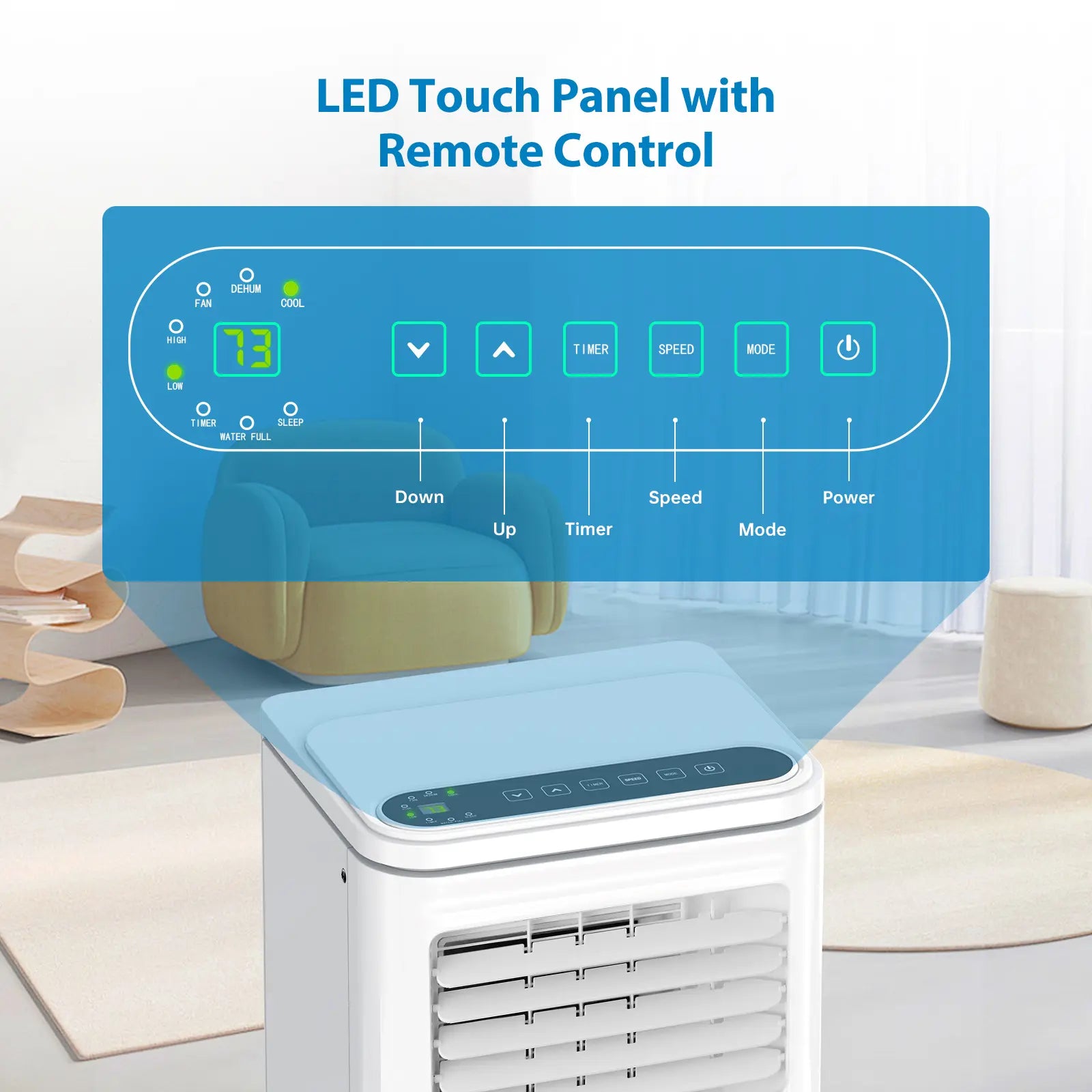 Garvee 14K/10K/8K BTU Portable Air Conditioner - 4-in-1 Cooling Unit with Dehumidifier, Fan, LED/LCD Display, Remote Control, 24-Hour Timer, 4-Way Swing, 360° Wheels, and Window Kit for Home and Office Use