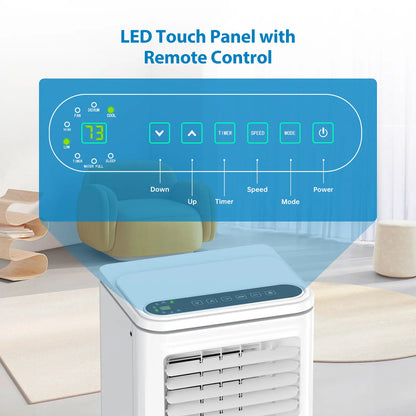 Garvee 14K/10K/8K BTU Portable Air Conditioner - 4-in-1 Cooling Unit with Dehumidifier, Fan, LED/LCD Display, Remote Control, 24-Hour Timer, 4-Way Swing, 360° Wheels, and Window Kit for Home and Office Use