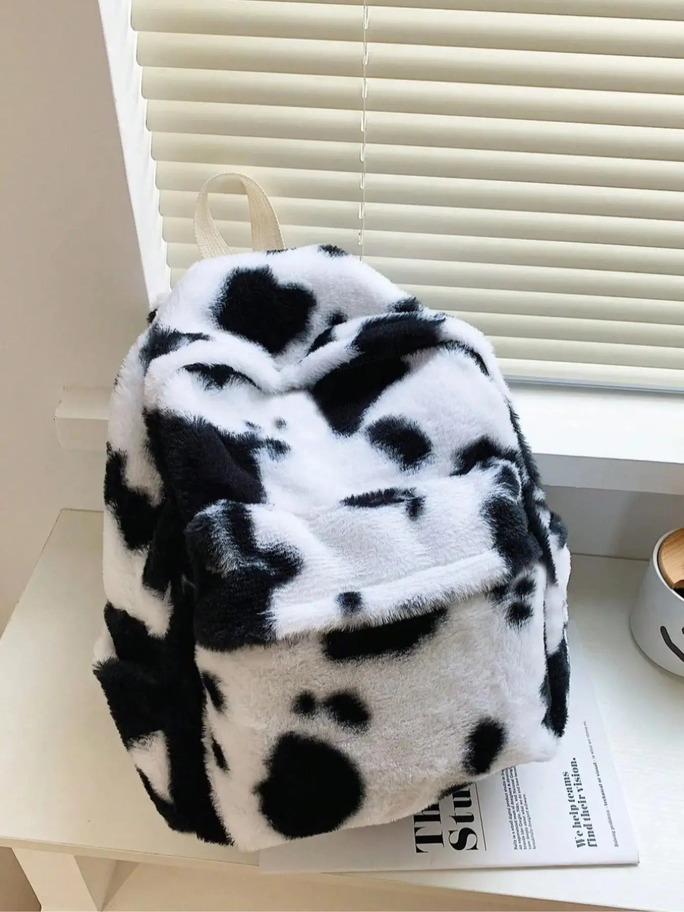 Fluffy Casual Leopard Pattern Plush Backpack, Casual Zipper Backpack for Women & Men, Fashionable Backpack for Daily Use