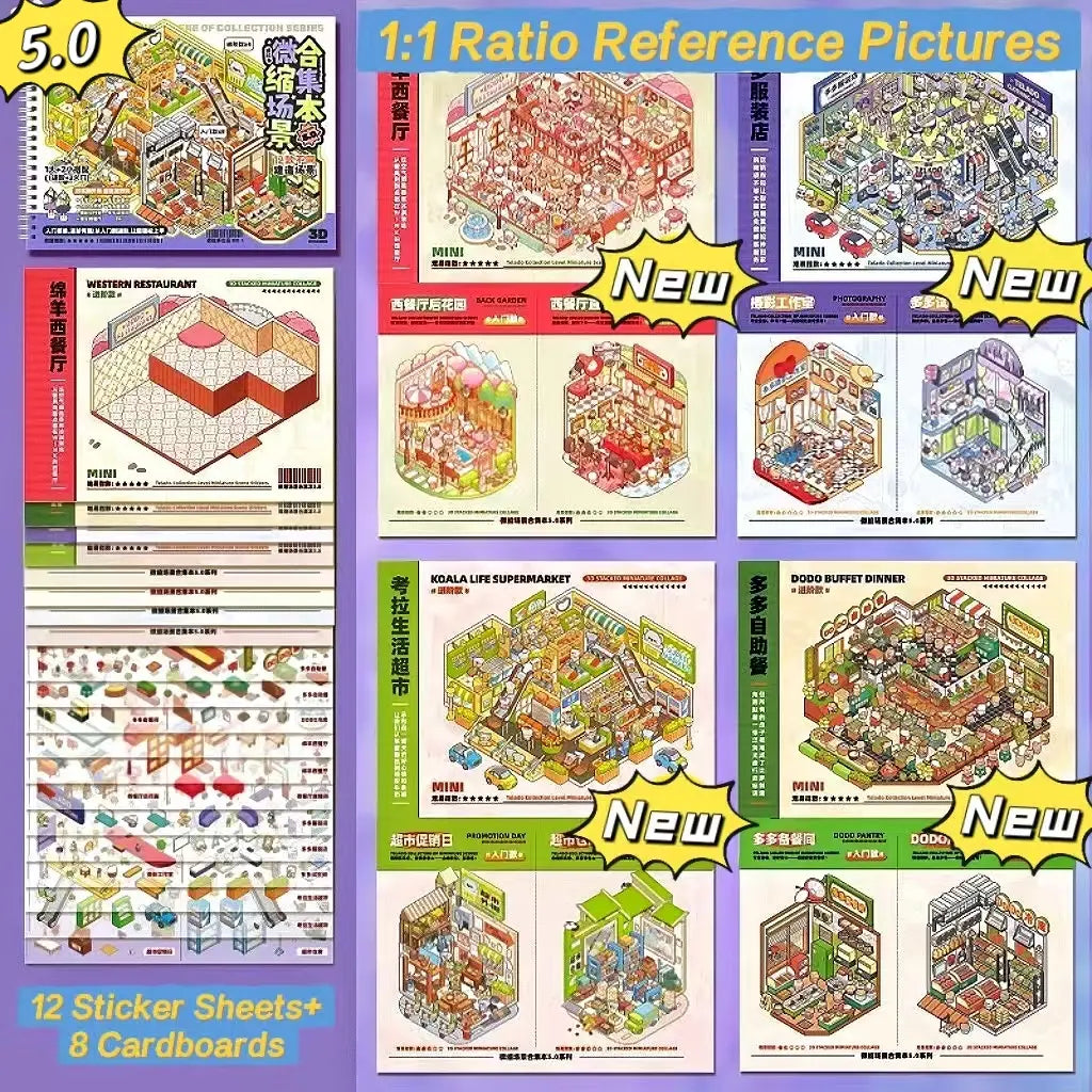 [Telado 1.0-13.0 Sticker Scene Books List] Most Loved 3D Sticker Scene Books, DIY Decorative Stickers for Crafting, Puzzle Stickers, Cute Cartoon Stickers, Creative Stickers for Scrapbooking, Journal Making, Toys & Hobbies