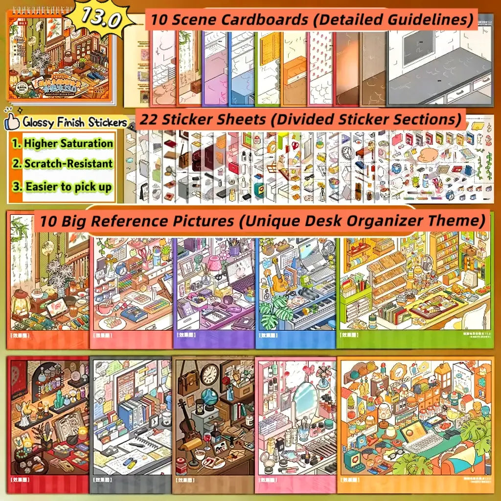 [Telado 1.0-13.0 Sticker Scene Books List] Most Loved 3D Sticker Scene Books, DIY Decorative Stickers for Crafting, Puzzle Stickers, Cute Cartoon Stickers, Creative Stickers for Scrapbooking, Journal Making, Toys & Hobbies