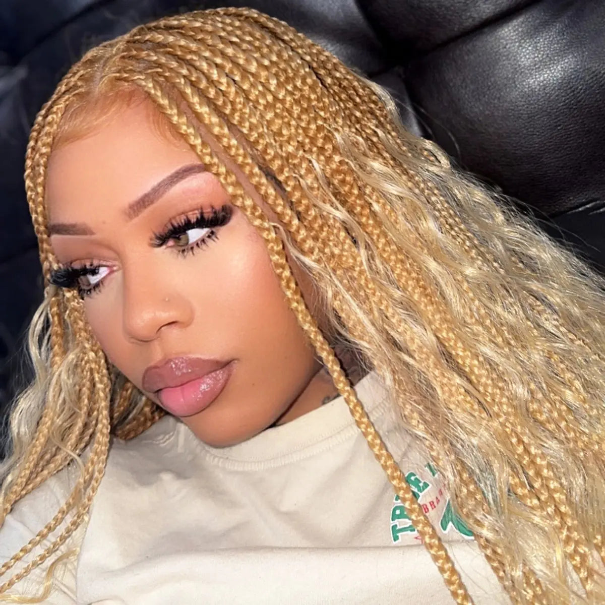 #T274/614 36 Inches Full Lace Premium Synthetic Fiber Bohemian Box Braided Wigs Knotless Supernova Hair Ash Blonde Wig DM to Pre-Cut Lace #Summervibes #Dealsforyoudays