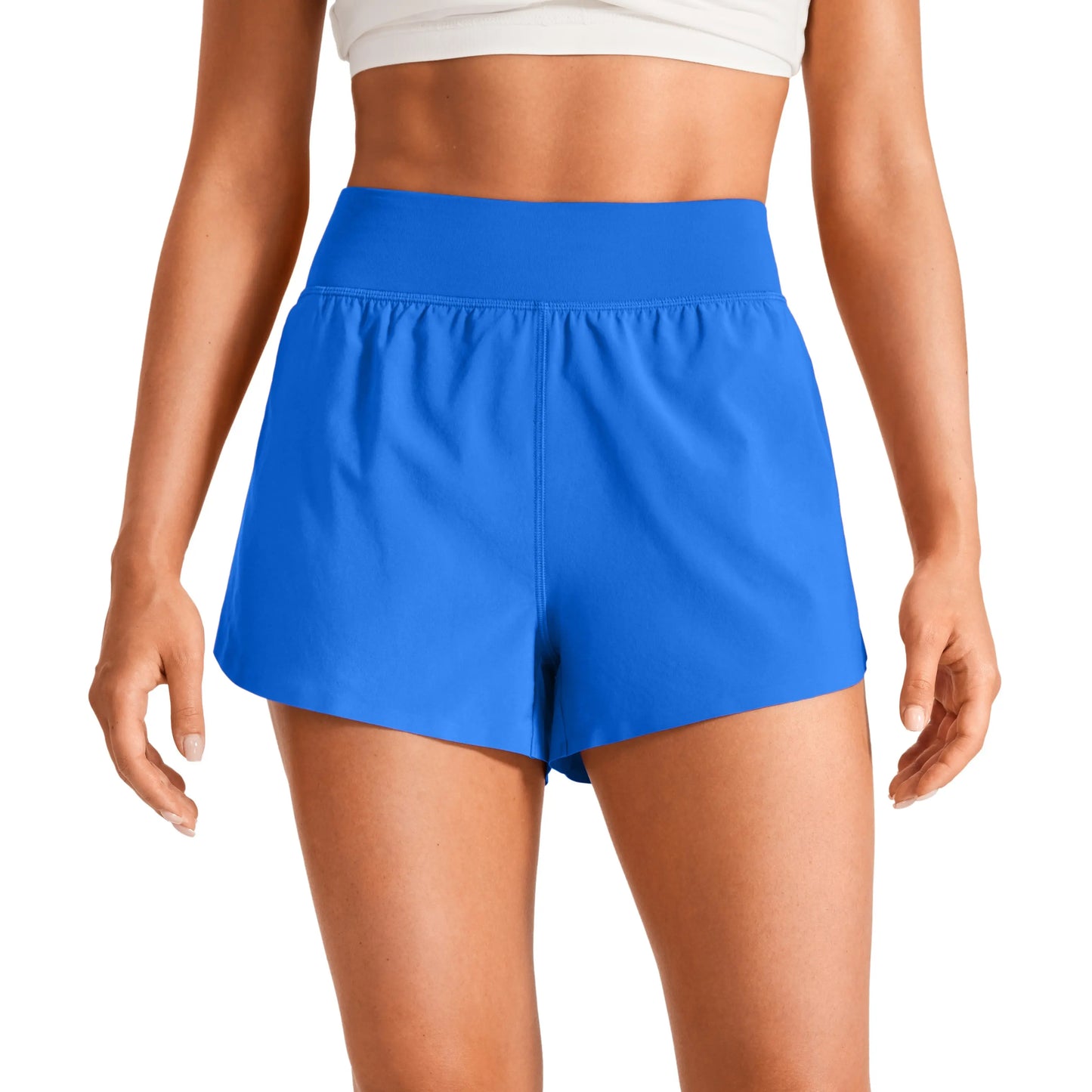 CRZ YOGA High Waisted Dolphin Athletic Running Shorts for Women 3" High Split Comfy Mesh Liner for Gym Workout Track