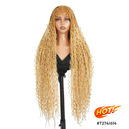 #T274/614 36 Inches Full Lace Premium Synthetic Fiber Bohemian Box Braided Wigs Knotless Supernova Hair Ash Blonde Wig DM to Pre-Cut Lace #Summervibes #Dealsforyoudays