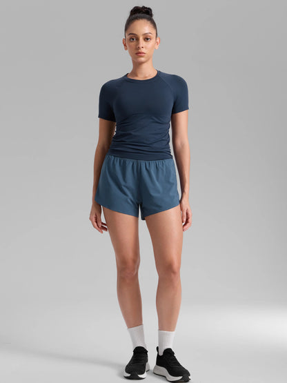 CRZ YOGA High Waisted Dolphin Athletic Running Shorts for Women 3" High Split Comfy Mesh Liner for Gym Workout Track