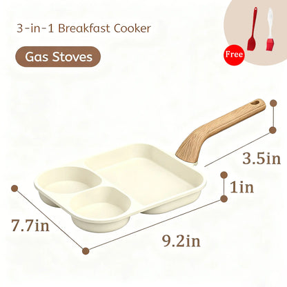 Non-Stick 4-In-1 Breakfast Pan for Frying Eggs, Hamburgers & Scrambled Eggs - Multi-Functional, Fast Heating, Durable, Easy Clean, Space-Saving, Eco-Friendly, with Silicone Strips & Tempered Glass Lid Cookware