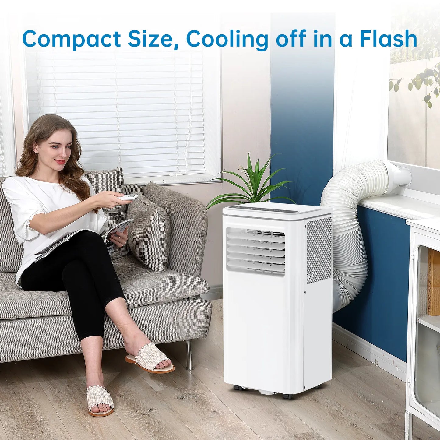 Garvee 14K/10K/8K BTU Portable Air Conditioner - 4-in-1 Cooling Unit with Dehumidifier, Fan, LED/LCD Display, Remote Control, 24-Hour Timer, 4-Way Swing, 360° Wheels, and Window Kit for Home and Office Use