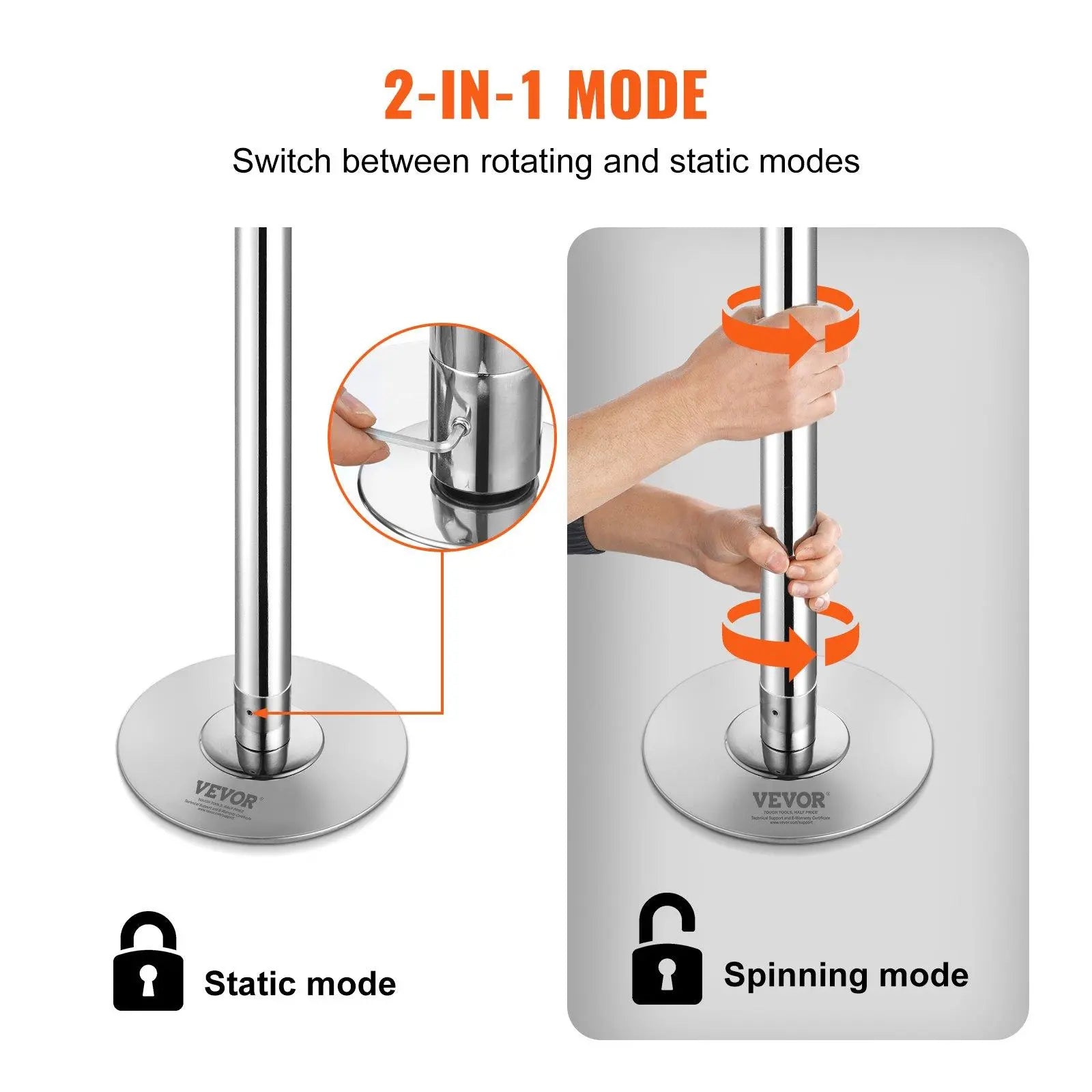 【Summerfinds】Vevor Professional Dancing Pole, , Spinning Static Dancing Pole Kit, Portable Removable Pole, 45Mm Heavy-Duty Stainless Steel Pole, Height Adjustable Fitness Pole, for Exercise Home Club Gym, Silver