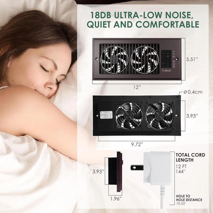 Father'S Day Register Booster Fan for 4” X 10” Register Holes, Window Fan, 10-Speed Quiet Ventilation Fan with Thermostat & Remote, Negative Ion Air Vent Booster, Enhances Airflow & Home Comfort Heating Circulation