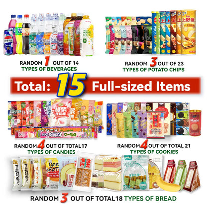 Asian Snack Box | 15 Full-Size Japanese Korean Chinese Snacks & Drinks Dessert Candy