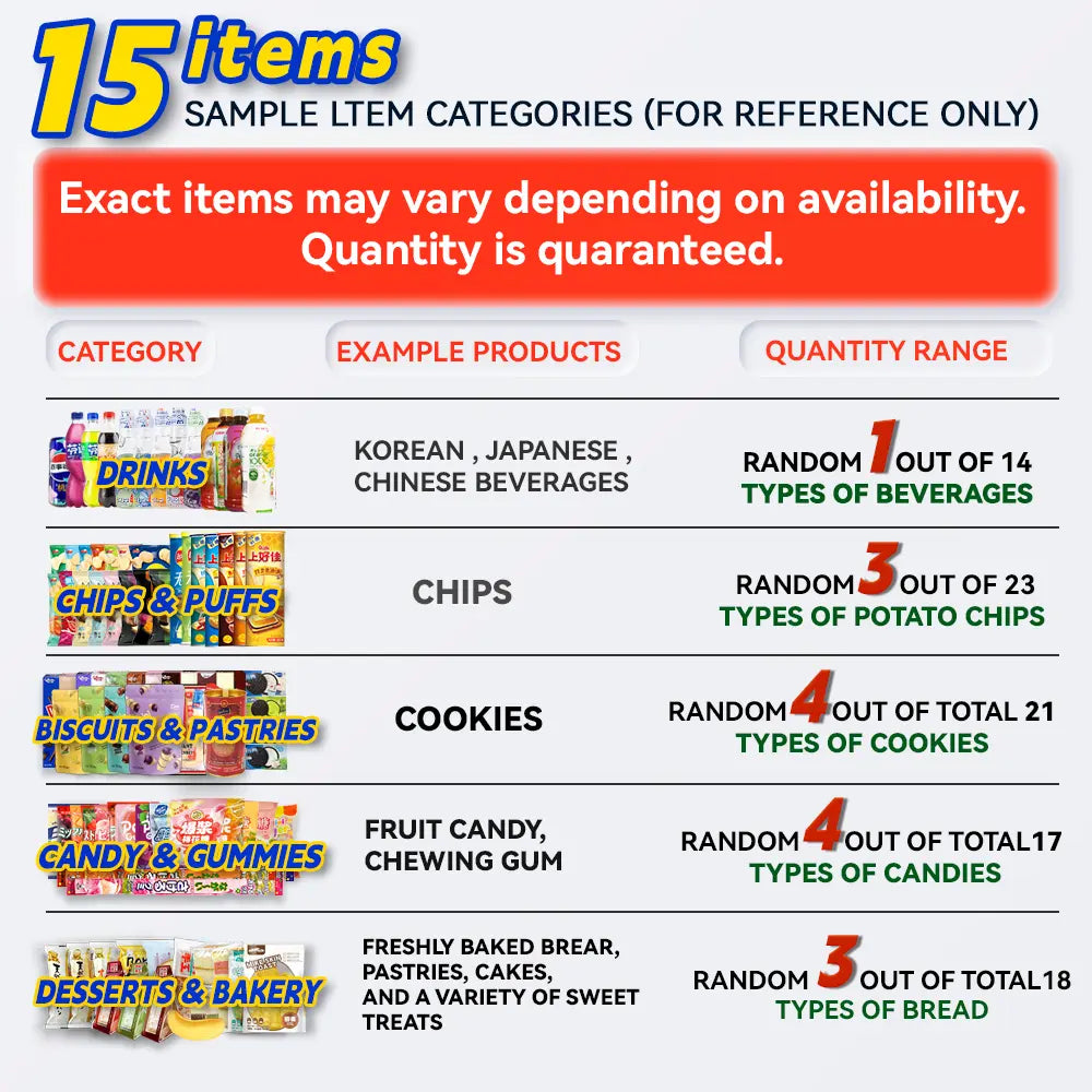 Asian Snack Box | 15 Full-Size Japanese Korean Chinese Snacks & Drinks Dessert Candy