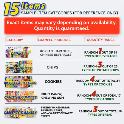 Asian Snack Box | 15 Full-Size Japanese Korean Chinese Snacks & Drinks Dessert Candy