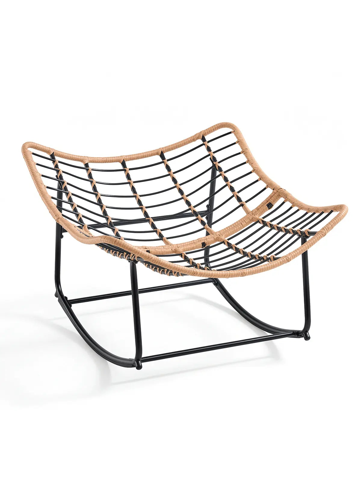 【Double-Side Fabric】Onbrill Oversized Indoor Outdoor Rocking Chairs, Comfy Papasan Rocking Chair with Padded Cushion, Rattan Wicker Lounge Chair, Modern Reading Accent Chair for Balcony Garden, Livingroom Furniture,Christmas Gift【Summerfinds】