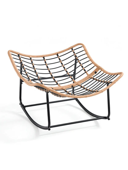 【Double-Side Fabric】Onbrill Oversized Indoor Outdoor Rocking Chairs, Comfy Papasan Rocking Chair with Padded Cushion, Rattan Wicker Lounge Chair, Modern Reading Accent Chair for Balcony Garden, Livingroom Furniture,Christmas Gift【Summerfinds】