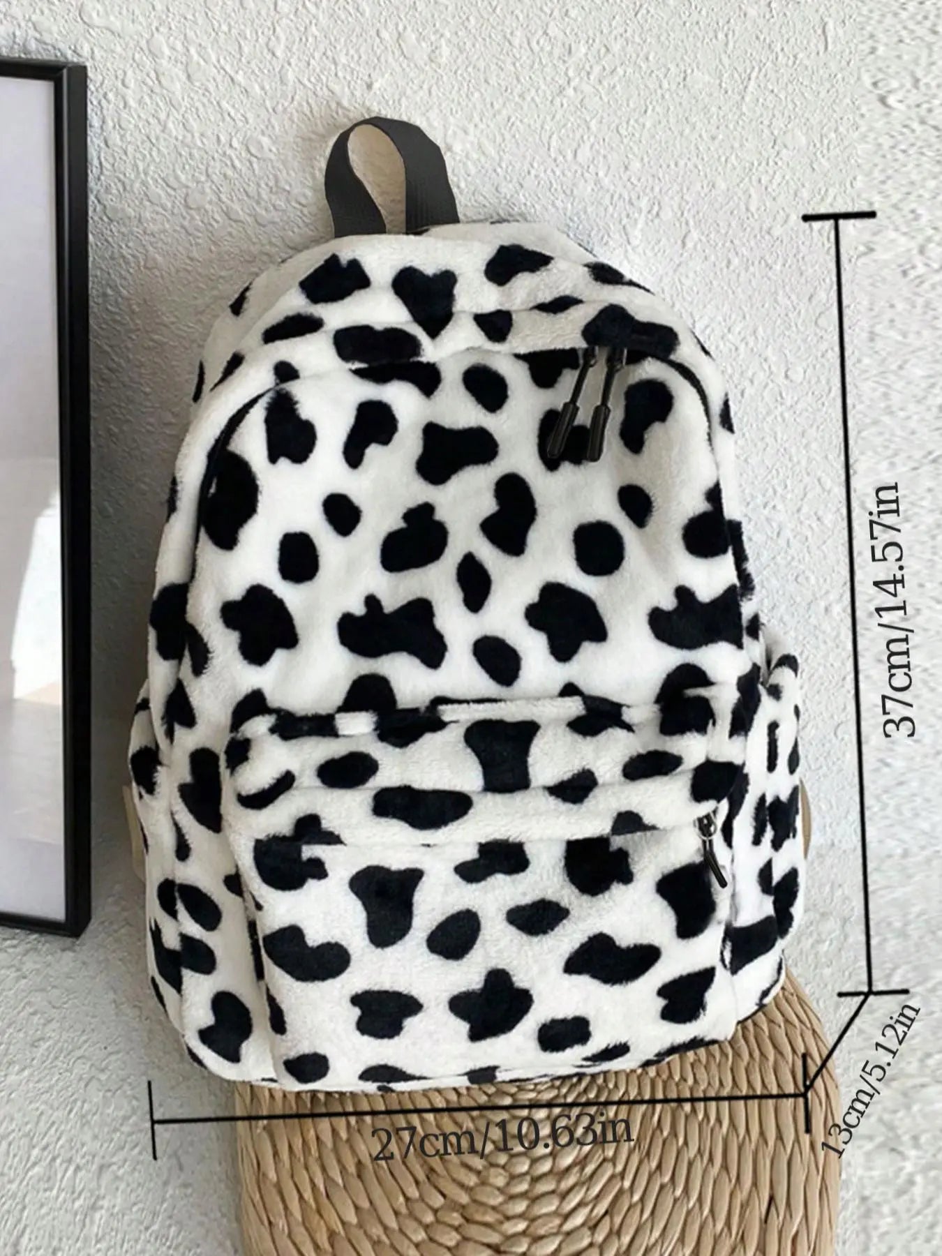 Fluffy Casual Leopard Pattern Plush Backpack, Casual Zipper Backpack for Women & Men, Fashionable Backpack for Daily Use