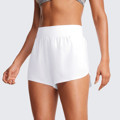 CRZ YOGA High Waisted Dolphin Athletic Running Shorts for Women 3" High Split Comfy Mesh Liner for Gym Workout Track