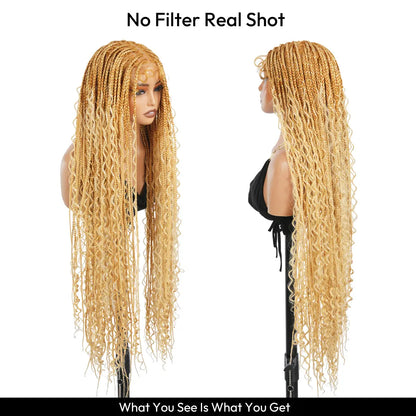 #T274/614 36 Inches Full Lace Premium Synthetic Fiber Bohemian Box Braided Wigs Knotless Supernova Hair Ash Blonde Wig DM to Pre-Cut Lace #Summervibes #Dealsforyoudays