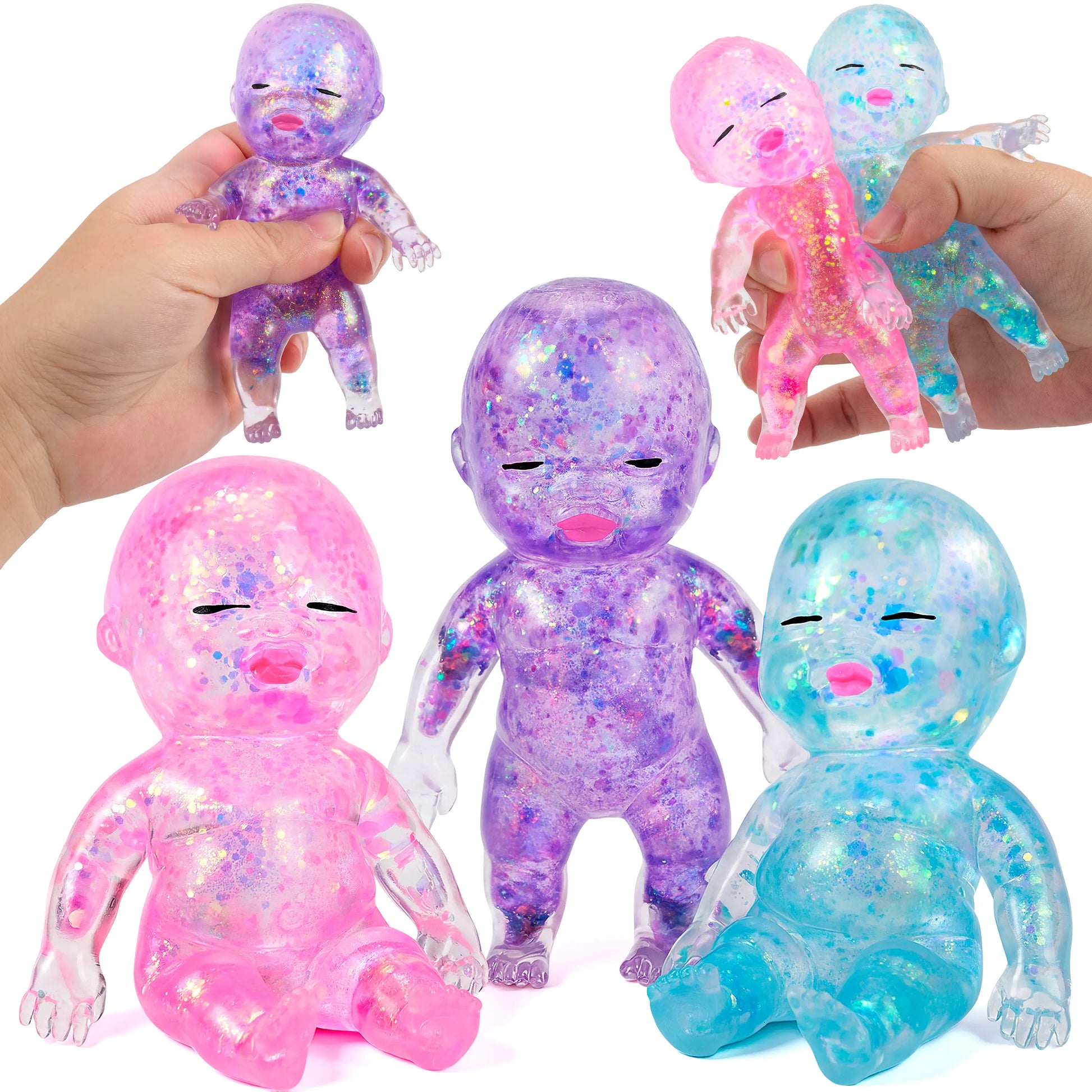 JOYIN 1PCS/3PCS Baby Stress Relief Toys, Baby Glitter Squishy Toys, Slow Rising Toys for Kids & Adults, Anxiety Relief Fidget Sensory Toy, Soft Squeeze Decompression Dough for Adults Gifts, Party Favors, Office Desk Decorations