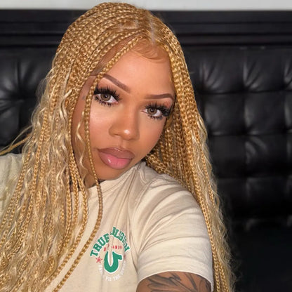 #T274/614 36 Inches Full Lace Premium Synthetic Fiber Bohemian Box Braided Wigs Knotless Supernova Hair Ash Blonde Wig DM to Pre-Cut Lace #Summervibes #Dealsforyoudays