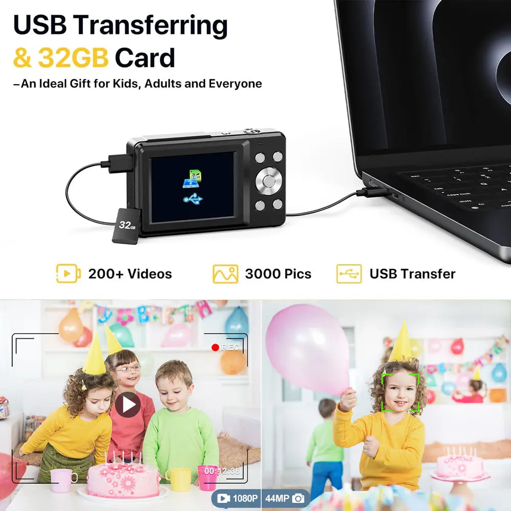 2026 Portable Mini Digital Camera - FHD Point-And-Shoot, 16X Digital Zoom, Anti-Shake, Self-Timer, USB Rechargeable, 32GB SD Card, Wrist Strap, Chip-Equipped Gadgets for Purse, Teen Boy Girl Gift, Cool Stuff for Daily Photography #Summervibes