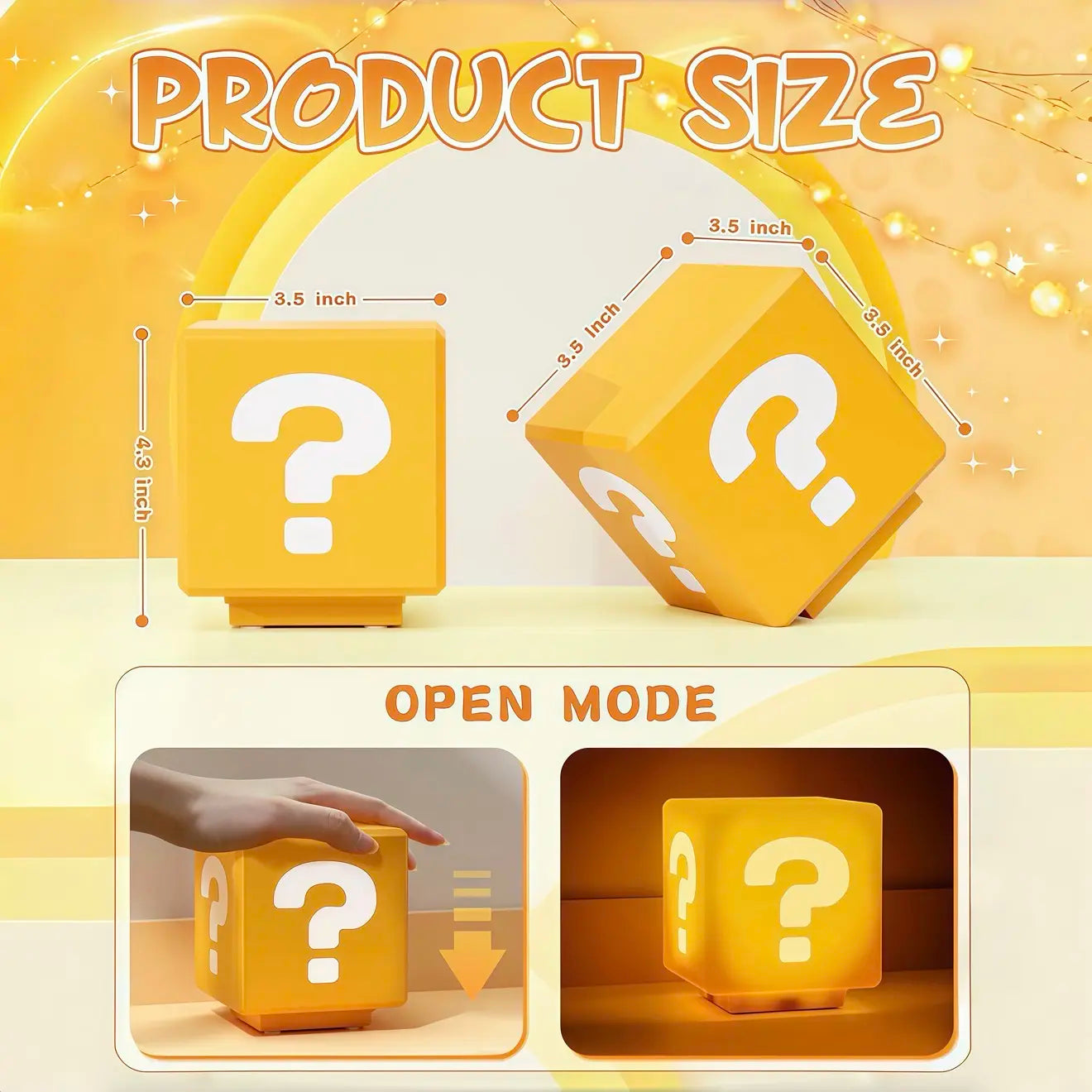 Question Block Lamp with Sound Effects USB Powered LED Night Light for Gaming Room Decor Birthday Gifts for Gamers Classic Pixel Art Design
