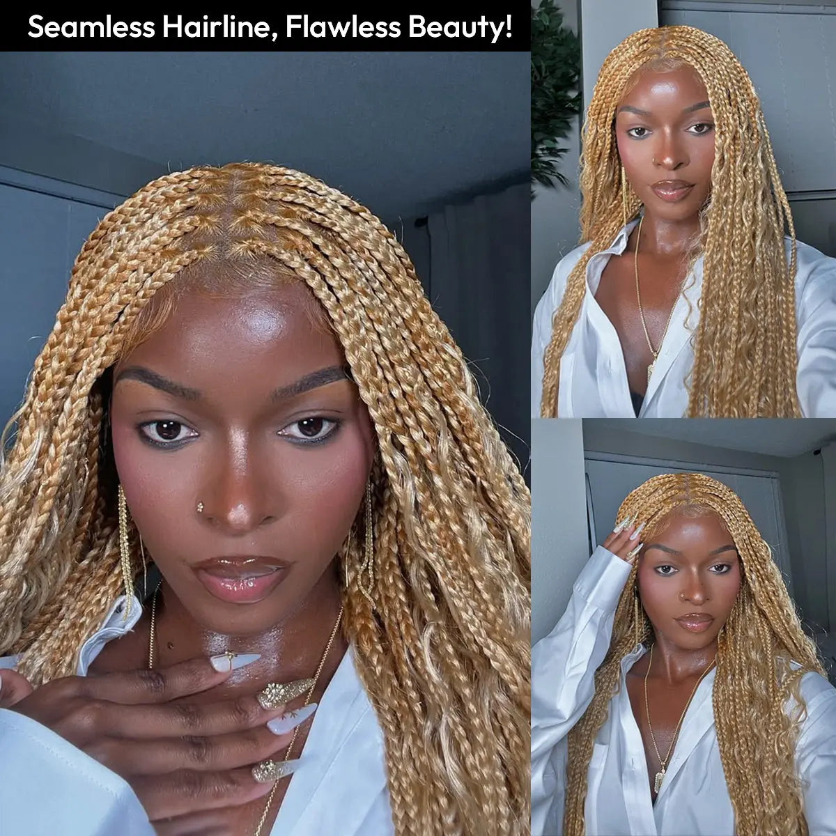 #T274/614 36 Inches Full Lace Premium Synthetic Fiber Bohemian Box Braided Wigs Knotless Supernova Hair Ash Blonde Wig DM to Pre-Cut Lace #Summervibes #Dealsforyoudays