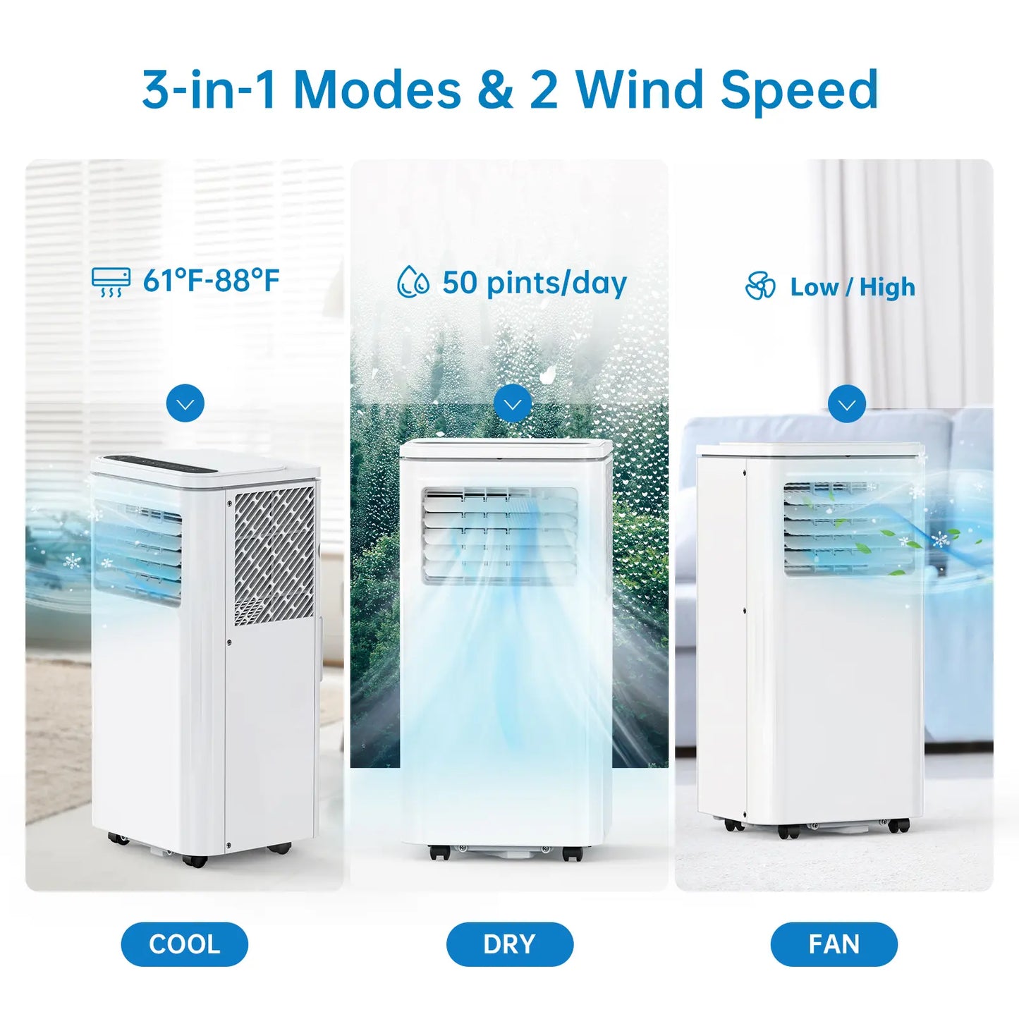 Garvee 14K/10K/8K BTU Portable Air Conditioner - 4-in-1 Cooling Unit with Dehumidifier, Fan, LED/LCD Display, Remote Control, 24-Hour Timer, 4-Way Swing, 360° Wheels, and Window Kit for Home and Office Use