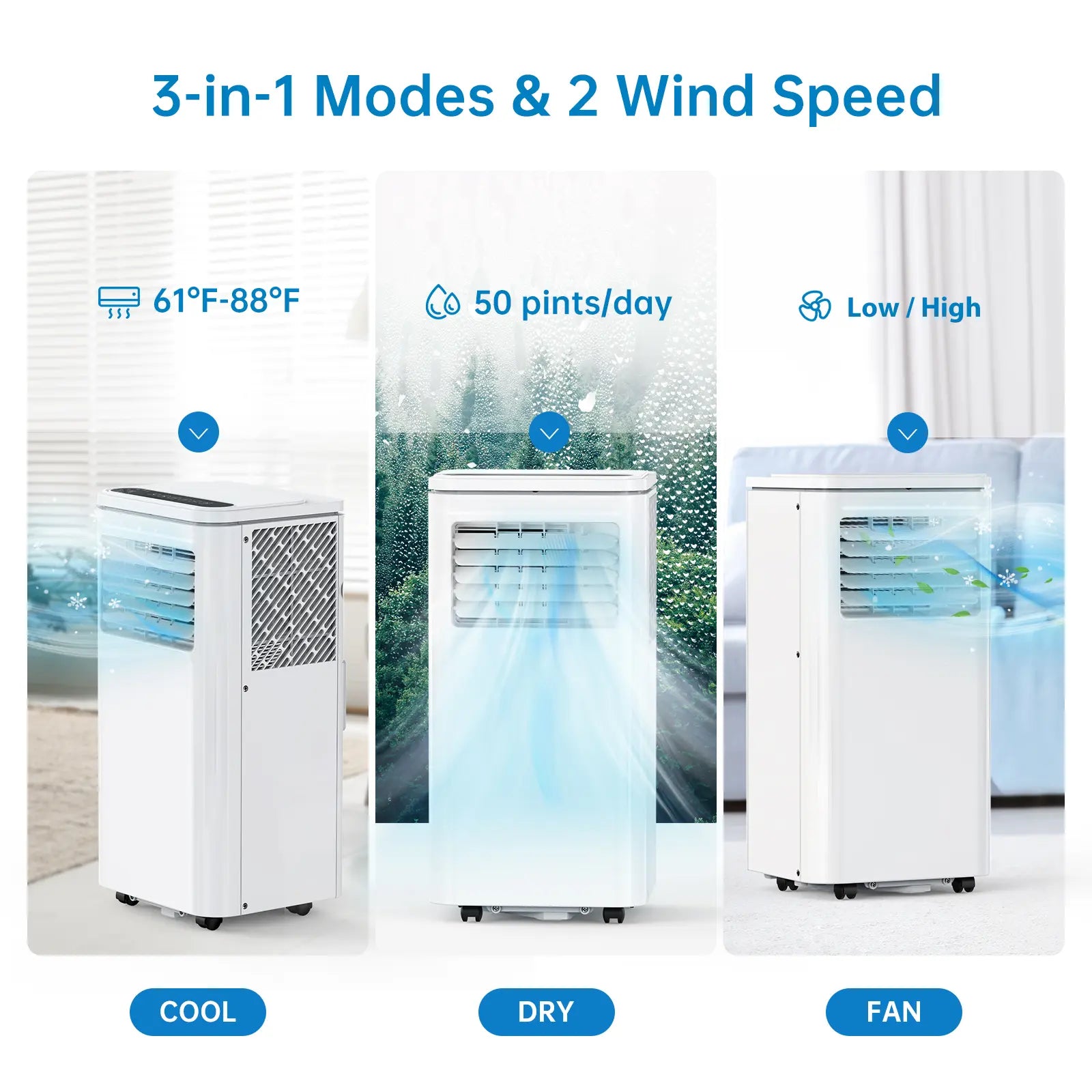 Garvee 14K/10K/8K BTU Portable Air Conditioner - 4-in-1 Cooling Unit with Dehumidifier, Fan, LED/LCD Display, Remote Control, 24-Hour Timer, 4-Way Swing, 360° Wheels, and Window Kit for Home and Office Use