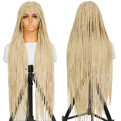 #T274/614 36 Inches Full Lace Premium Synthetic Fiber Bohemian Box Braided Wigs Knotless Supernova Hair Ash Blonde Wig DM to Pre-Cut Lace #Summervibes #Dealsforyoudays
