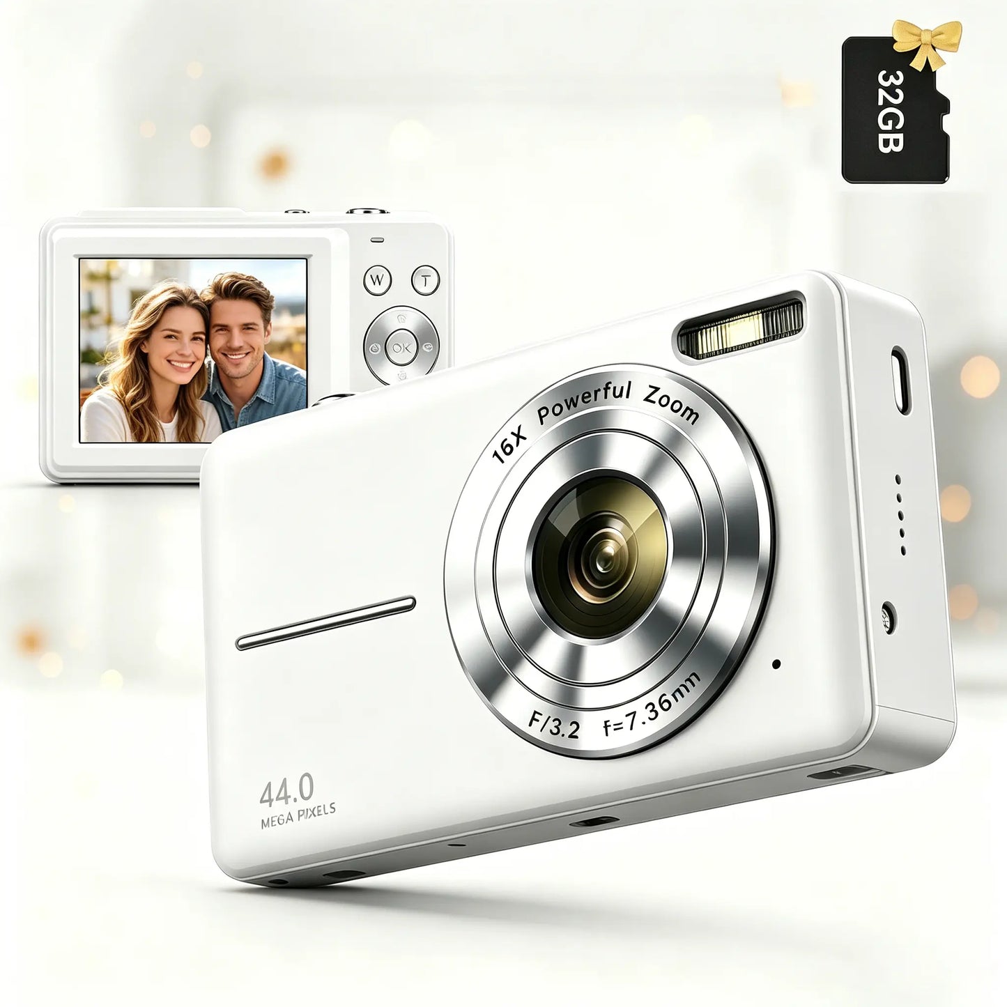 2026 Portable Mini Digital Camera - FHD Point-And-Shoot, 16X Digital Zoom, Anti-Shake, Self-Timer, USB Rechargeable, 32GB SD Card, Wrist Strap, Chip-Equipped Gadgets for Purse, Teen Boy Girl Gift, Cool Stuff for Daily Photography #Summervibes