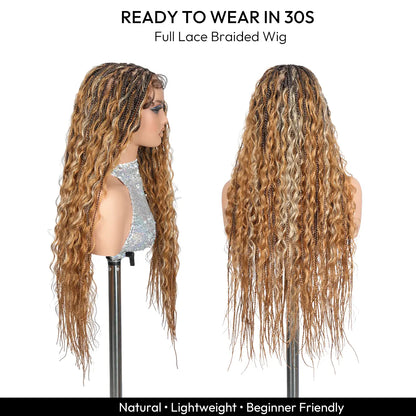 #T274/614 36 Inches Full Lace Premium Synthetic Fiber Bohemian Box Braided Wigs Knotless Supernova Hair Ash Blonde Wig DM to Pre-Cut Lace #Summervibes #Dealsforyoudays