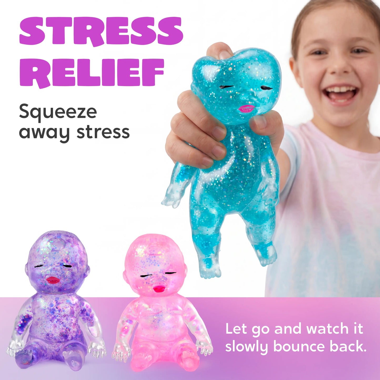 JOYIN 1PCS/3PCS Baby Stress Relief Toys, Baby Glitter Squishy Toys, Slow Rising Toys for Kids & Adults, Anxiety Relief Fidget Sensory Toy, Soft Squeeze Decompression Dough for Adults Gifts, Party Favors, Office Desk Decorations
