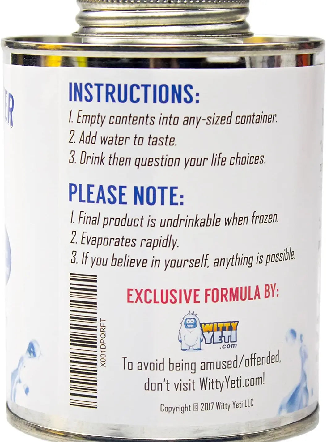 Witty Yeti Dehydrated Water 16Oz Can. New Formula! Essential Camping & Survival Supply. Funny Gag Gift & Adult Stocking Stuffer for Men & Women. Hilarious Novelty & Practical Joke.