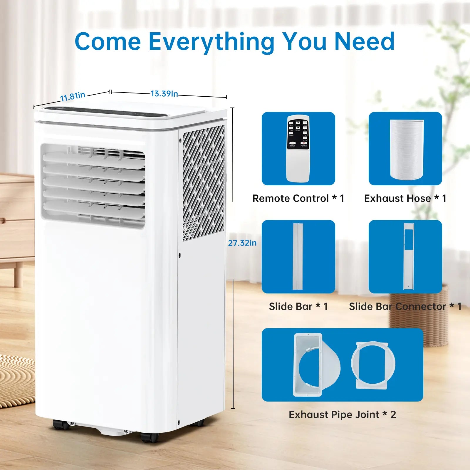 Garvee 14K/10K/8K BTU Portable Air Conditioner - 4-in-1 Cooling Unit with Dehumidifier, Fan, LED/LCD Display, Remote Control, 24-Hour Timer, 4-Way Swing, 360° Wheels, and Window Kit for Home and Office Use