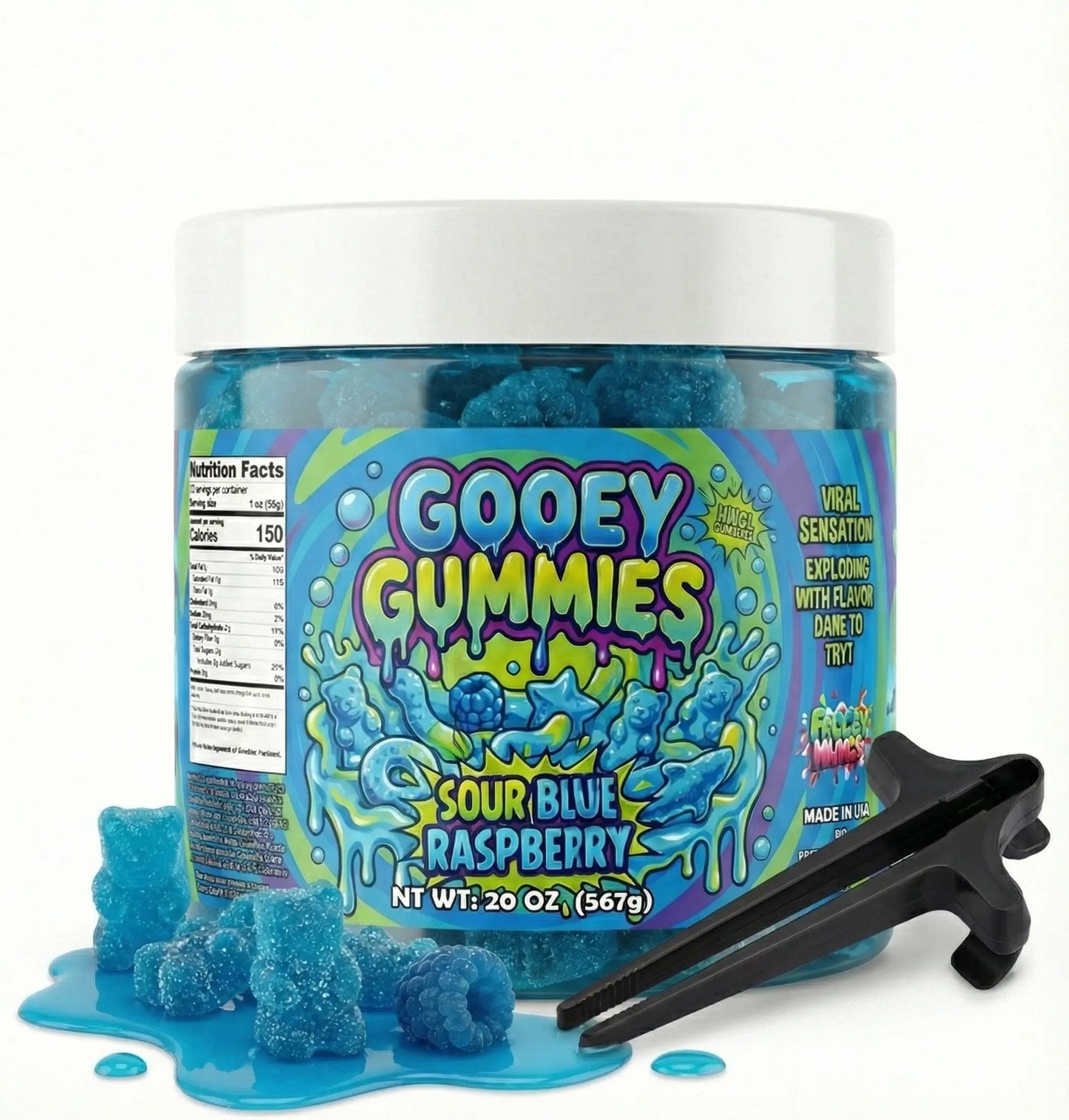 Gooey Gummies Sour Sticky Texture Ultimate Mix Gummies in Sour Oozie Liquid Sour Blue Raspberry Raz Wet Candy Snack Multiple Size & Flavors