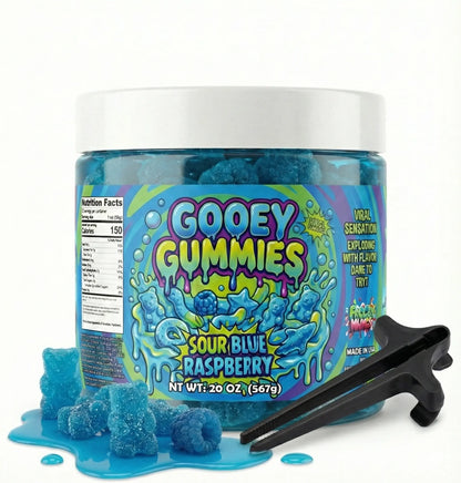 Gooey Gummies Sour Sticky Texture Ultimate Mix Gummies in Sour Oozie Liquid Sour Blue Raspberry Raz Wet Candy Snack Multiple Size & Flavors