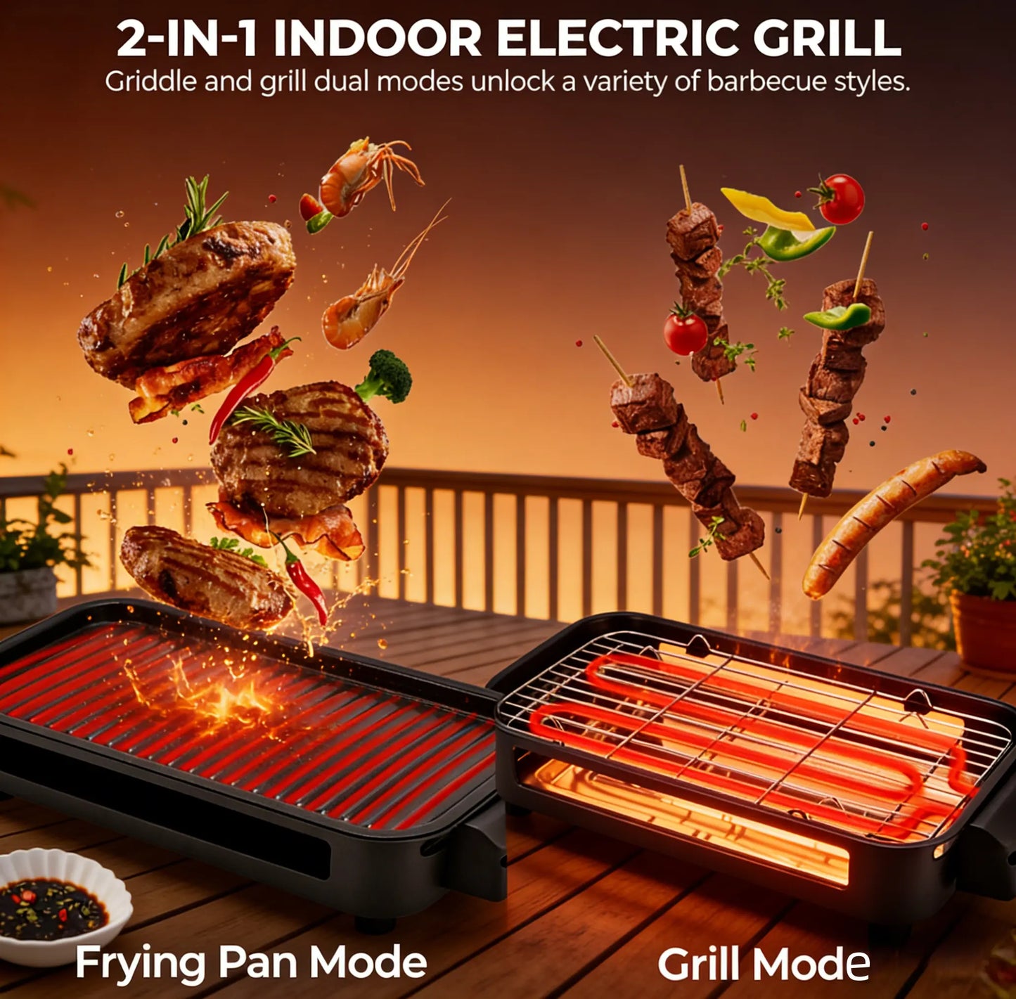 Pukomc 1500W Smokeless Grills - Electric Nonstick Griddle Grill with Extended Removable Plates, Adjustable Temp Control, 4 Mini Raclette Pans, Compact Apartment Kitchen Supply, Mess-Free Easy-Clean Accessory