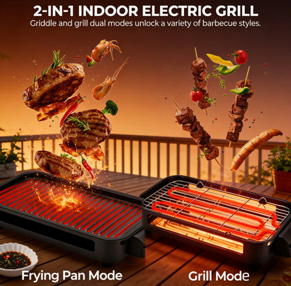 Pukomc 1500W Smokeless Grills - Electric Nonstick Griddle Grill with Extended Removable Plates, Adjustable Temp Control, 4 Mini Raclette Pans, Compact Apartment Kitchen Supply, Mess-Free Easy-Clean Accessory