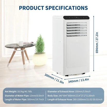 Garvee 14K/10K/8K BTU Portable Air Conditioner - 4-in-1 Cooling Unit with Dehumidifier, Fan, LED/LCD Display, Remote Control, 24-Hour Timer, 4-Way Swing, 360° Wheels, and Window Kit for Home and Office Use