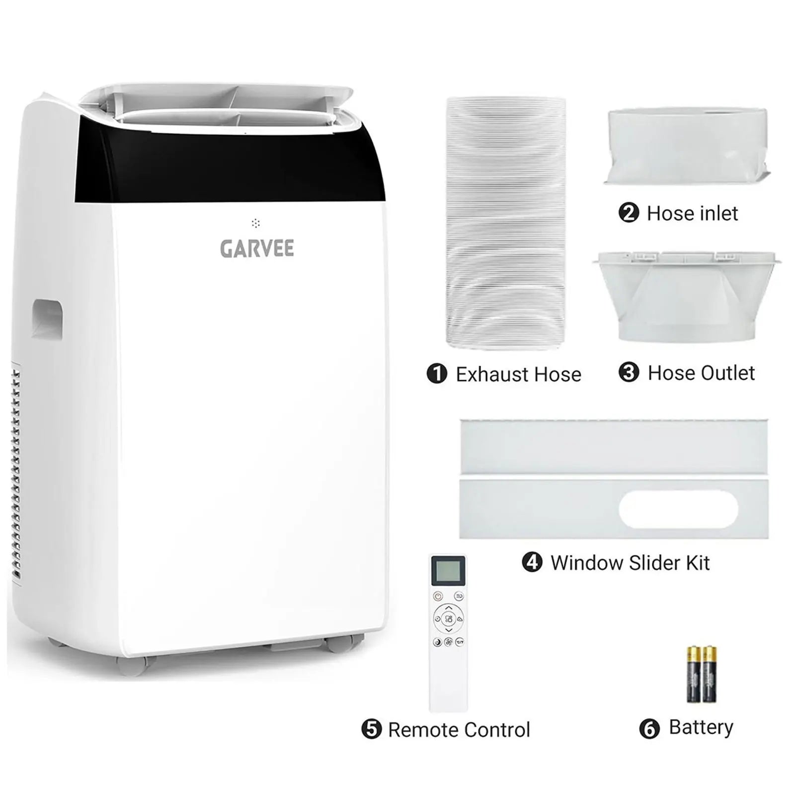 Garvee 14K/10K/8K BTU Portable Air Conditioner - 4-in-1 Cooling Unit with Dehumidifier, Fan, LED/LCD Display, Remote Control, 24-Hour Timer, 4-Way Swing, 360° Wheels, and Window Kit for Home and Office Use