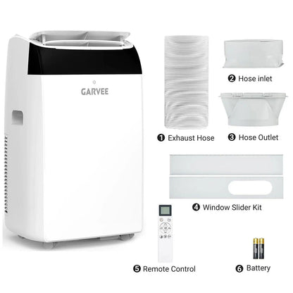 Garvee 14K/10K/8K BTU Portable Air Conditioner - 4-in-1 Cooling Unit with Dehumidifier, Fan, LED/LCD Display, Remote Control, 24-Hour Timer, 4-Way Swing, 360° Wheels, and Window Kit for Home and Office Use