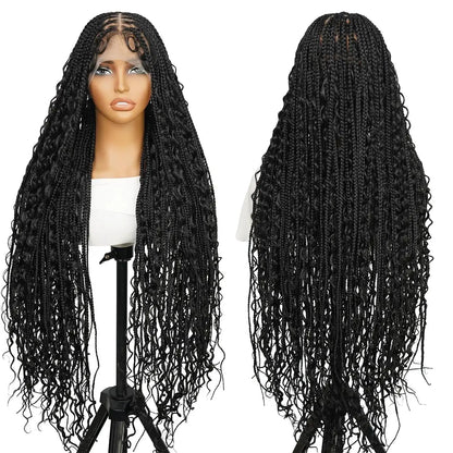 #T274/614 36 Inches Full Lace Premium Synthetic Fiber Bohemian Box Braided Wigs Knotless Supernova Hair Ash Blonde Wig DM to Pre-Cut Lace #Summervibes #Dealsforyoudays