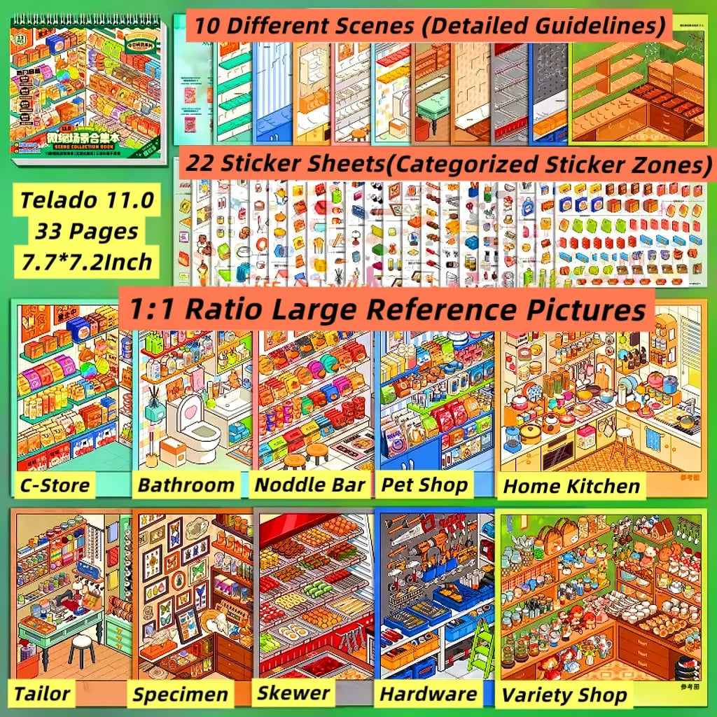 [Telado 1.0-13.0 Sticker Scene Books List] Most Loved 3D Sticker Scene Books, DIY Decorative Stickers for Crafting, Puzzle Stickers, Cute Cartoon Stickers, Creative Stickers for Scrapbooking, Journal Making, Toys & Hobbies