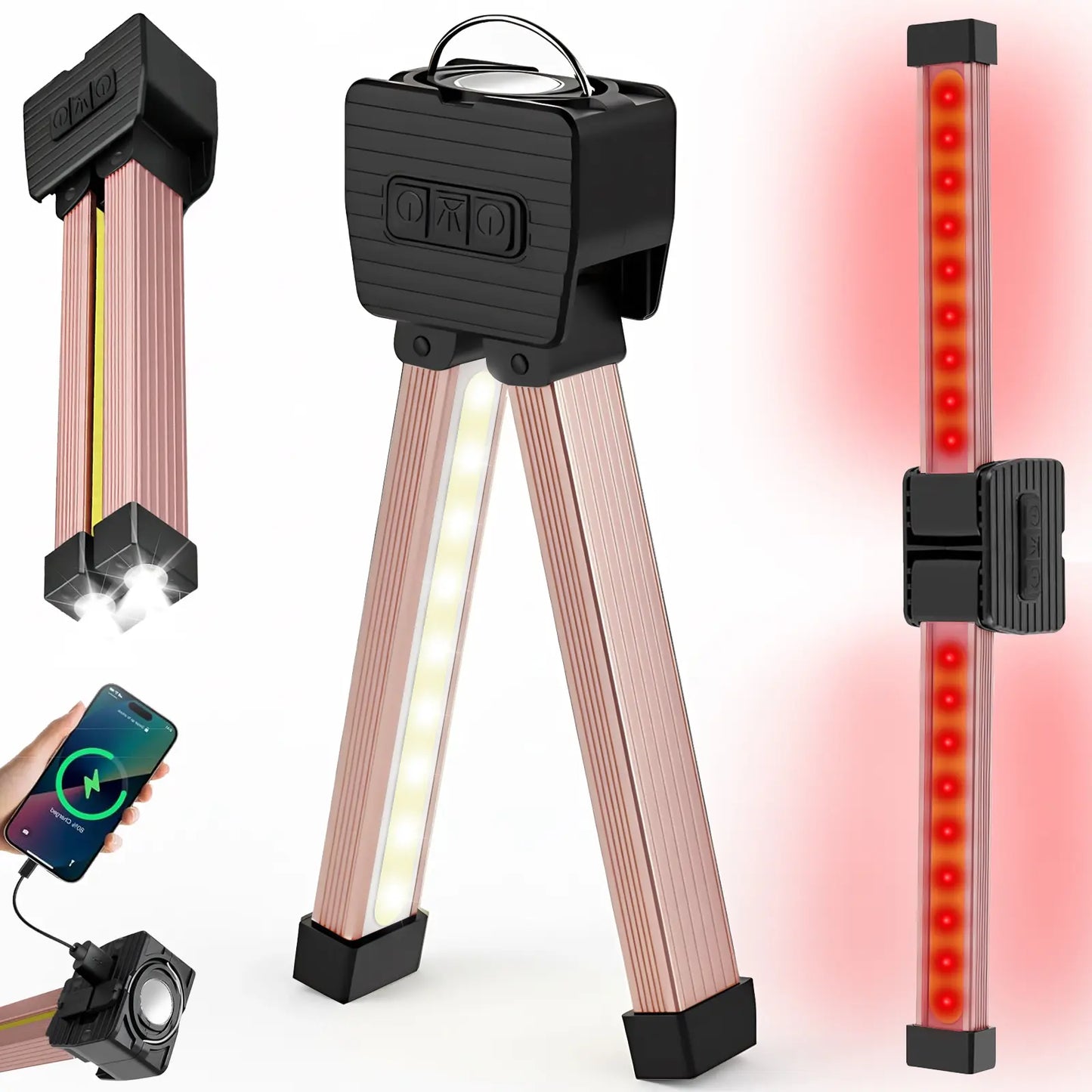 Gym Lamp for Posing - Portable Magnet LED Flashlight with Hanging Hook, 180 Degree Folding Magnetic Work Light, 7Th Gear Dimming Usb Rechargeable Headlamp，Usb Rechargeable Multi-Mode Gym Lights，Christmas Gifts Flashligh Essential Gift for Dad